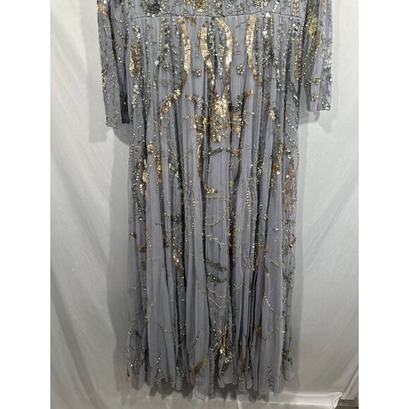 NWT $798 Mac Duggal [ 14 ] Long Sleeve Embellished Illusion Gown‎ Platinum Gold - Picture 11 of 15